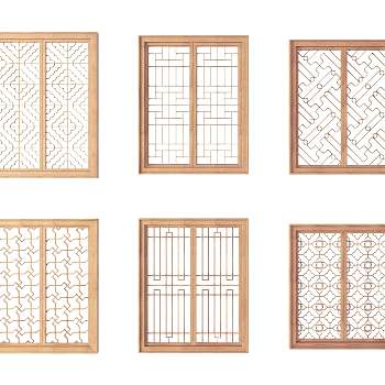 中式花格窗3D模型下载